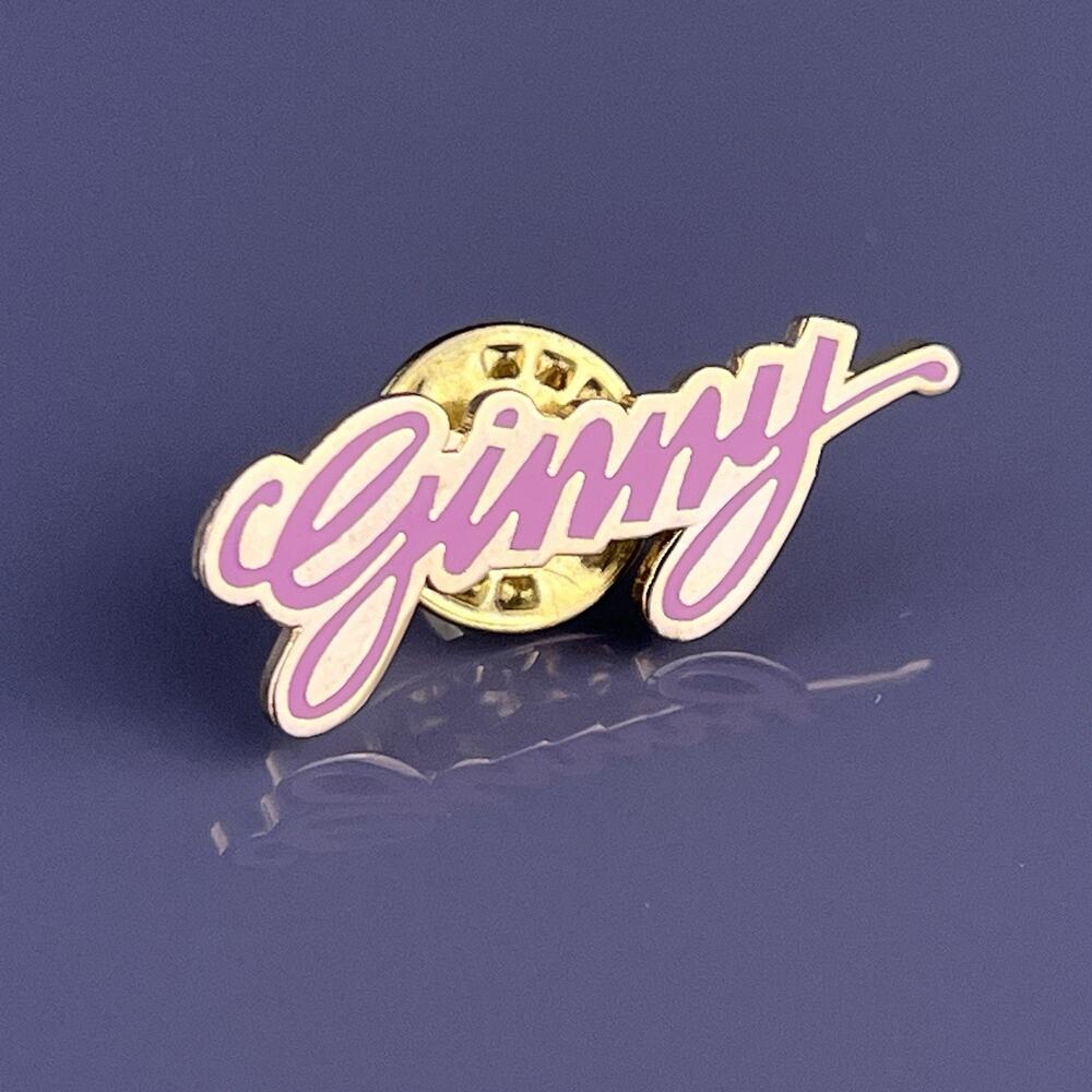 Ginny Doll Club Lapel Pin Pink Enamel Gold Tone Cursive Vintage